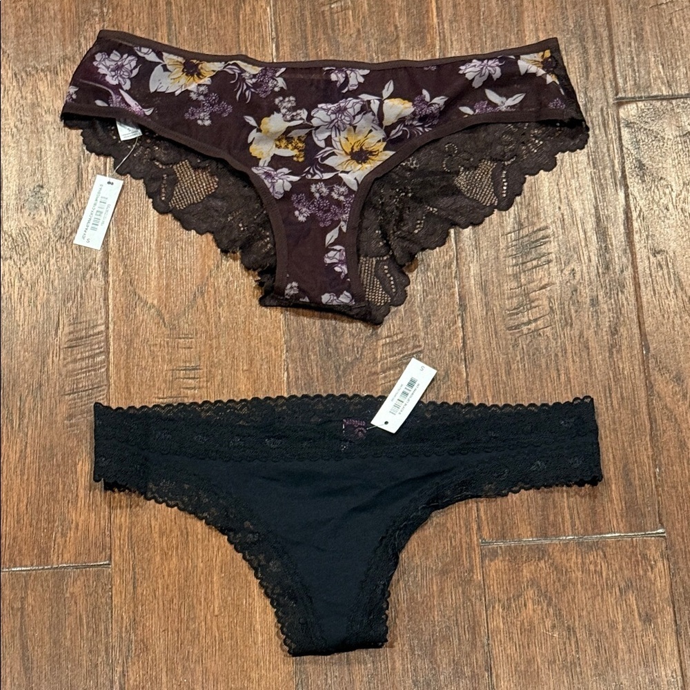 NWT!! Pack of 2!! Size Small ADOREME Floral and Black Lace Panty Duo